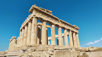 Fototapete - Parthenon temple on a bright day. Acropolis in Athens, Greece, panoramic banner image.
