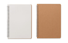 Top View Closed And Opened Image Of Spiral Blank Notebook Or Notepad Isolated And White Background With Clipping Path