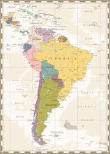 Old Color Map Of South America