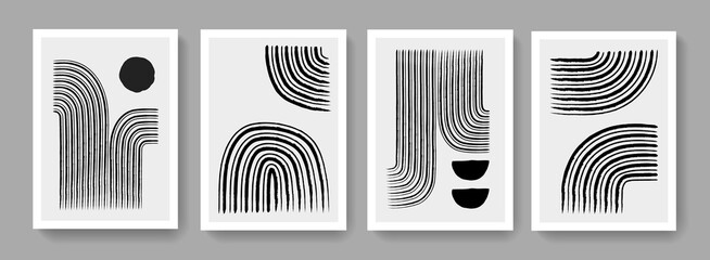 Wall Mural - Collection of abstract minimalist posters. Mid-century concept art. Modern mobochrome posters. Illustration for Covers, Banners, Brochures and Postcards.