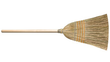 Corn Straw Broom. Garden Commercial Or Professional Natural Organic Wooden Broom On Isolated White Background. Tool For Home Or Room Cleaning.