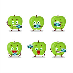 Sticker - Photographer profession emoticon with new green apple cartoon character