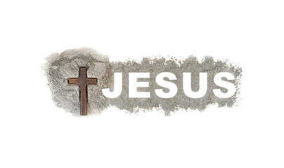 Ash wednesday word written in ash and jesus cross as a religion concept.Ash Wednesday is a Christian holyday of prayer and fasting, forgiveness before Easter.Christian, Catholic.Lent day.isolated.