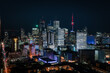 Aerial photo of city skyline by night