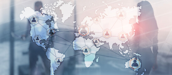 Wall Mural - Global Outsourcing Resources Business Internet Technology Concept On city people background.