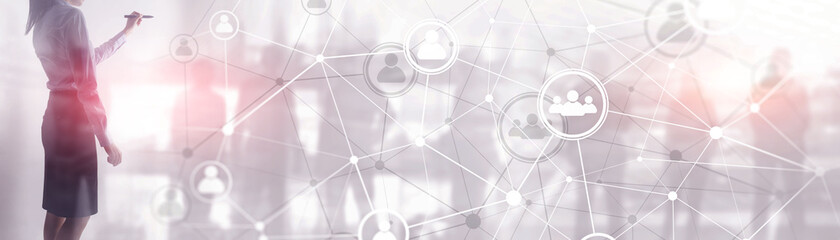 Wall Mural - Background conceptual image with social connection lines on panoramic fone.