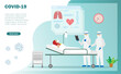 © Kate3155 - Doctors in PE suit diagnosis COVID-19 patient in isolated negative pressure room at hospital. Idea for medical treatment for covid-19 coronavirus pandemic.