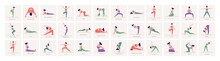 Yoga Poses Set. Young Woman Practicing Yoga Pose. Woman Workout Fitness, Aerobic And Exercises. Vector Illustration.	