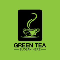 Tea cup logo vector design.Green tea vector logo template.