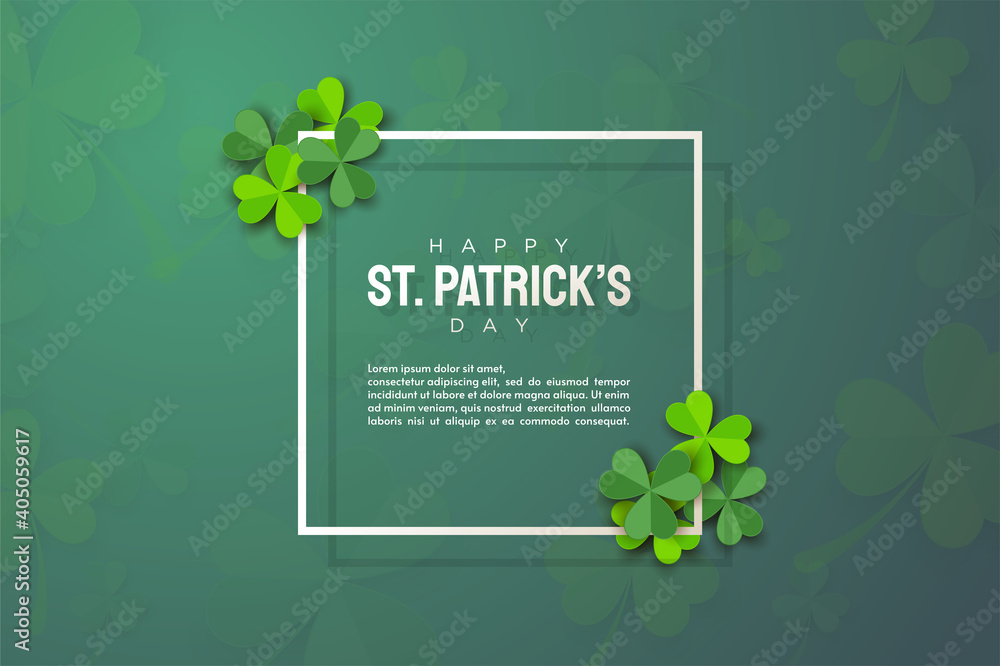 st patrick's day background with green leaves and thin rectangular lines.
 - obrazy, fototapety, plakaty 
