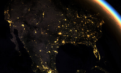 Wall Mural - sunrise over north america, earth as seen from space, 3d illustration