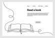 Continuous one line drawing open book with flying pages. illustration education supplies back to school theme for landing page website. Book one line drawing banner.