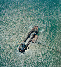 Aerial Of Sand Dredge Working At Sea