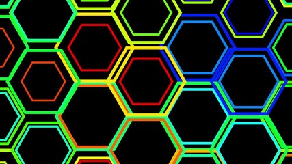 Wall Mural - isolated black background. futuristic technology design. abstract mesh of moving hexagons. honeycomb