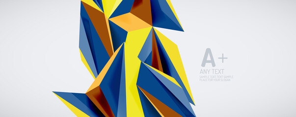 Vector triangle geometric backgrounds. Low poly 3d shape on light backdrop. Vector illustration for covers, banners, flyers and posters and other designs