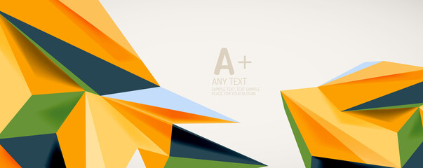 Vector triangle geometric backgrounds. Low poly 3d shape on light backdrop. Vector illustration for covers, banners, flyers and posters and other designs