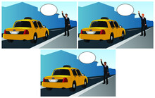 Vector Illustration Of A Successful Businessman Hailing A Taxi.