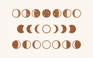 Wall Mural - Phases of the moon, boho moon vector illustration, isolated