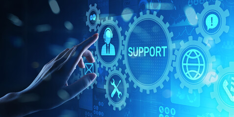 Fototapete - Support button on virtual screen. Customer service and communication concept.