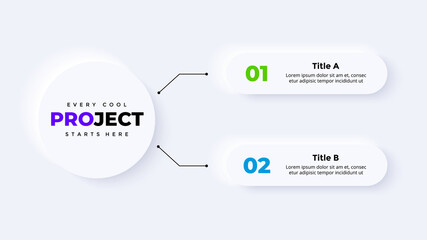 Neumorphic Vector Infographic. Presentation slide template. Circles scheme. 2 options. Neumorphism ui design. Clean minimal flat style. 
