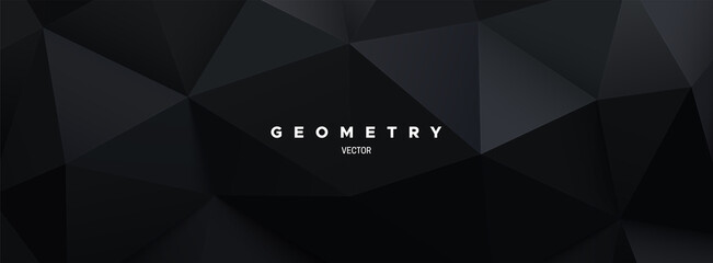 Black polygonal background. Geometric triangular relief.