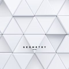 Poster - Geometric background of white triangle mosaic shapes