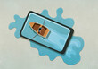 © fStop - Man rowing boat in water spilling from smart phone