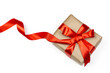 © Natia - Gift box with red ribbon on white background. Holidays and Valentin’s day romantic flat lay.