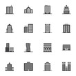 © alekseyvanin - Office buildings vector icons set, architectural building modern solid symbol collection, filled style pictogram pack. Signs, logo illustration. Set includes icons as skyscraper, business office