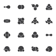 molecular structure vector icons set, gas molecule formula modern solid symbol collection, filled st