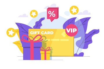 Discount, Loyalty card program and customer service. Vector illustration.