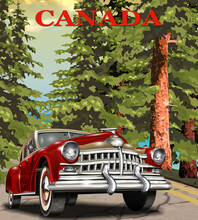 Vintage Canada Retro Car Poster.