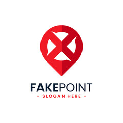 Wall Mural - Fake point logo design template. Initial letter x and point icon vector combination. Creative letter x for location symbol concept.