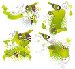 Vector Nature Banner Set with Songbird and Flowers