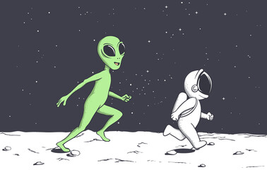 Wall Mural - alien plays with astronaut