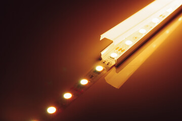 Wall Mural - led strip warm light in aluminum channel diffuser