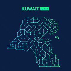 Wall Mural - Abstract futuristic map of Kuwait. Electric circuit of the country. Technology background.