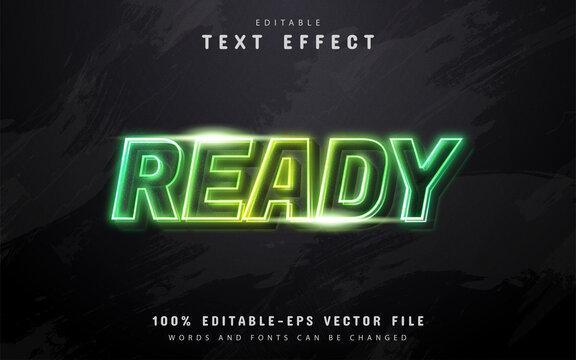 Ready text, green neon style text effect