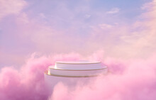 Natural Beauty Podium Backdrop For Product Display With Dreamy Sky Background. Romantic 3d Scene.