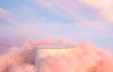 natural beauty podium backdrop for product display with dreamy sky background. romantic 3d scene.