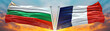 Double Flag France and Bulgaria flag waving flag with texture sky Cloud and sunset background