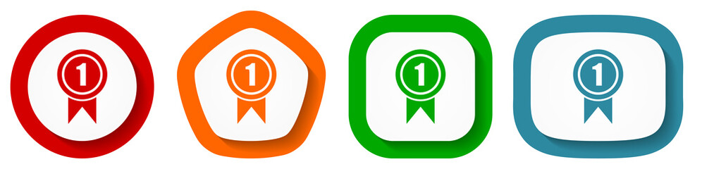 Aufkleber - Victory, first, winner vector icon set, flat design buttons on white background