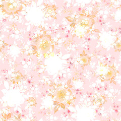   Abstract seamless floral pattern beautiful roses drawn by paints with wildflowers