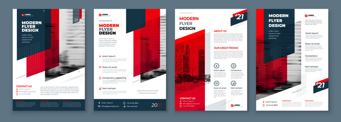 Wall Mural - Flyer Design Set. Dark Red Modern Flyer Background Design. Template Layout for Flyer. Concept with Dynamic Line Shapes. Vector Background.