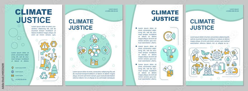 Environment pollution brochure template. Flyer, booklet, leaflet print, cover design with linear icons. Climate justice. Vector layouts for magazines, annual reports, advertising posters - obrazy, fototapety, plakaty 