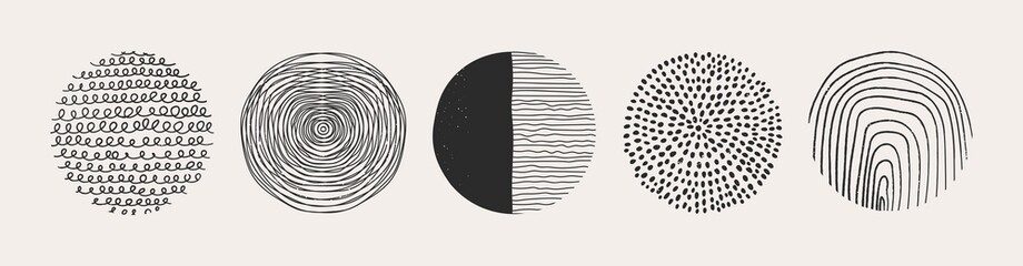 Wall Mural - set of round abstract colorful backgrounds or patterns. hand drawn doodle shapes. spots, drops, curv