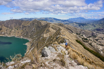 Trekking to Monte Juyende on the crater rim of Laguna Quilotoa, Ecuador