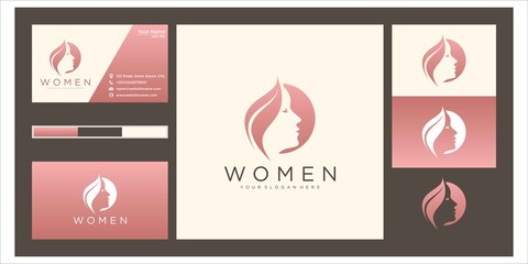 Sticker - Woman hair salon with nature concept logo and business card