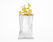 White Opened Glossy Snack Package Mockup - Isolated On White, Front View