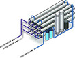 Diagram: a reverse osmosis water purification / desalination plant.